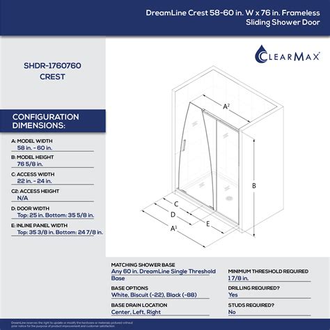 Dreamline Crest 58 60 In W X 76 In Hclear Glass Frameless Sliding Shower Door In Brushed