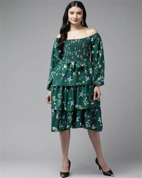 Aarika Women Green Color Floral Print Georgette Dress JioMart