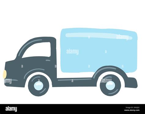 Der LKW Ist Blau Isoliertes Auto Hand Gezeichnet Cartoon Stil Vektor