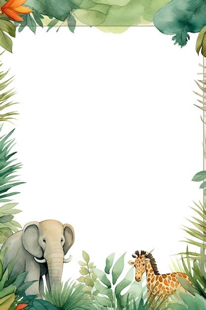 Premium Photo A Cute Watercolor Jungle Theme Border With Animals