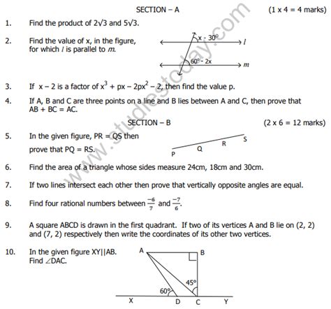 Cbse Class 9 Mathematics Sample Paper Set A