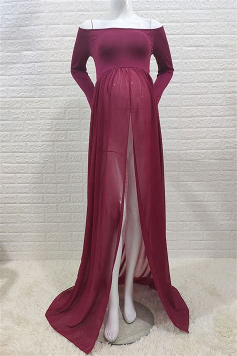 Sexy Off The Shoulder High Slit Maternity Photoshoot Gown Glamix