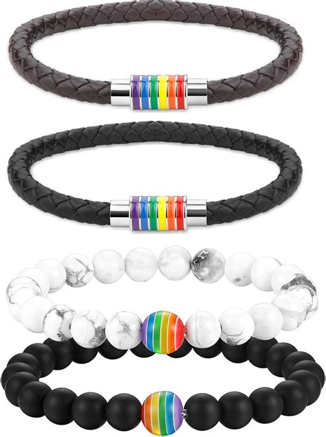 Cupimatch 4pcs Lgbt Rainbow Braided Leather Bracelet Bangle Gay