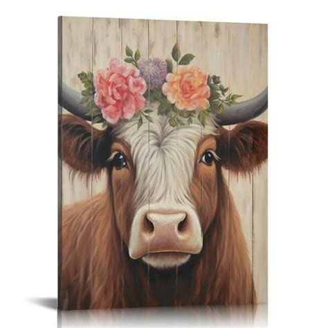 Canflashion Highland Cow Canvas Wall Art Farmhouse Animal Picture Wall