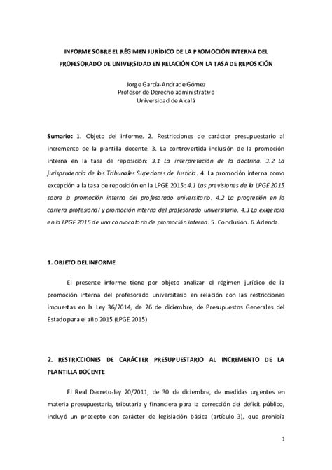 Pdf Informe Sobre El Régimen Jurídico De La Promoción Interna Del