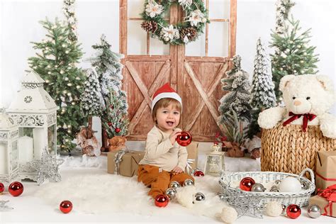 Kate Christmas Tree Backdrop Barn Door Wood For Photography