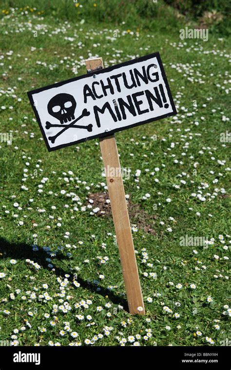 A Minefield Warning Sign Written In German Stock Photo Alamy