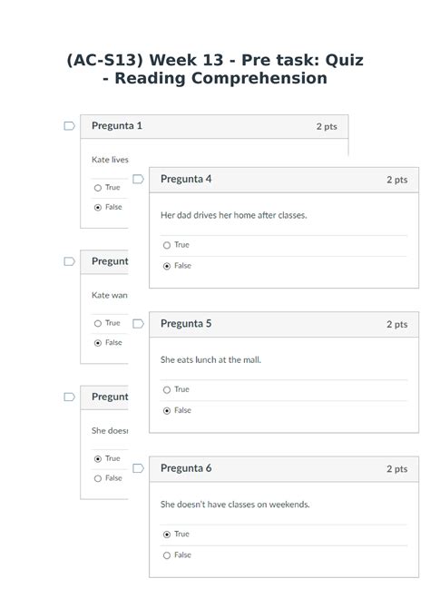 AC S13 Week 13 Pre Task Quiz Reading Comprehension Ingles I