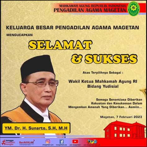 Selamat Sukses Atas Terpilihnya Ym Dr H Sunarto S H M H