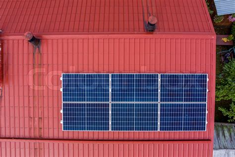 New Photovoltaic Solar Panels On Red Roof Stock Image Colourbox