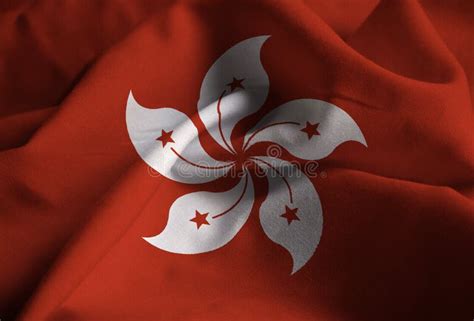 Closeup Of Ruffled Hong Kong Flag Hong Kong Flag Blowing In Wind Stock