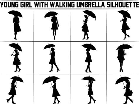 Young Girl With Walking Umbrella Silhouette Bundle Girl Holding Umbrella Silhouette Bundle