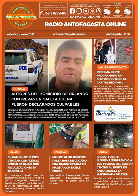 Portada N75 de Radio Antofagasta Online para hoy miércoles 4 de