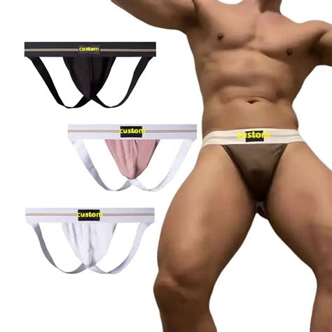 Oem Odm Sexy Solid Color Thong Gay Mid Waist Briefs With Striped Ribbon