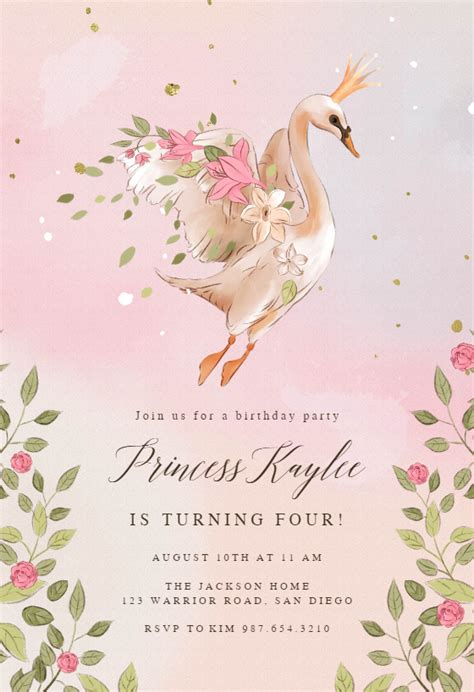 Invitations Paper And Party Supplies Girl Birthday Swan Birthday