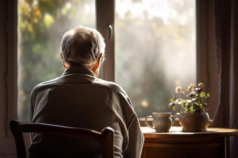 Anciano sentado en un sillón y mirando por la ventana anciano solitario