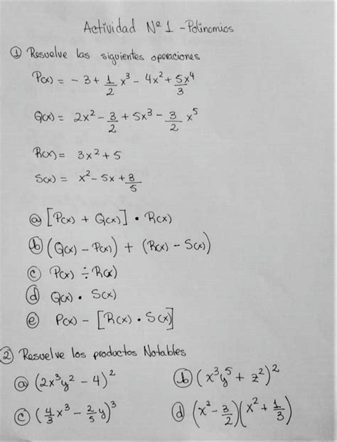 Solution Ejercicios Con Polinomios Suma Resta Multiplicacion