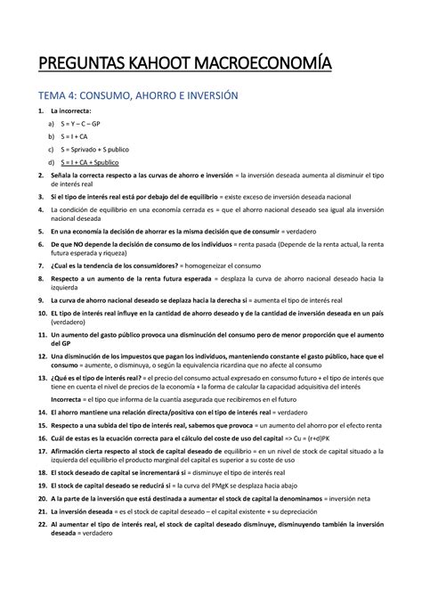 Preguntas test Macroeconomía PREGUNTAS KAHOOT MACROECONOMÍA TEMA 4