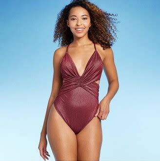 Women S Monokini Plunge Cut Out High Leg Lurex One Piece Swimsuit