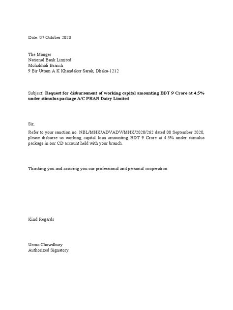 Disbursement Request Letter Nbl Pdf