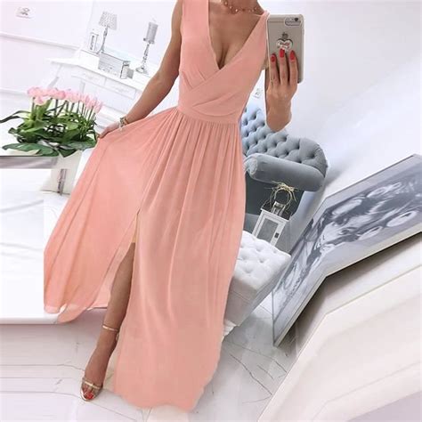 Robe Robe Longue et Élégante de Soirée Sexy Slim Col en V Croisé Fendue