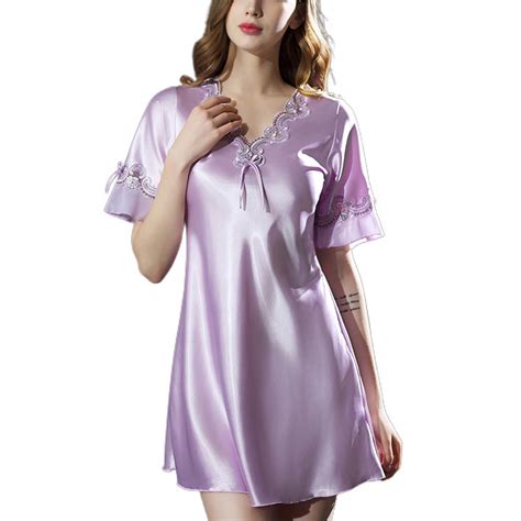 Homgro Womens Satin Nightgown Soft Sexy Short Pajama Dress Short