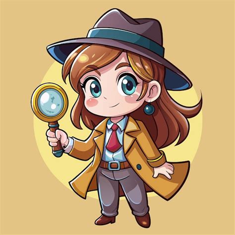 cute detective girl examining clues  magnifying glass cartoon