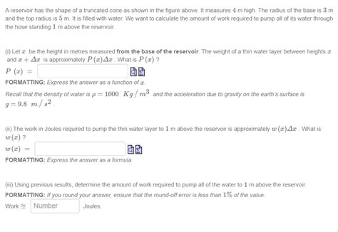 Solved A Reservoir Has The Shape Of A Truncated Cone As Chegg
