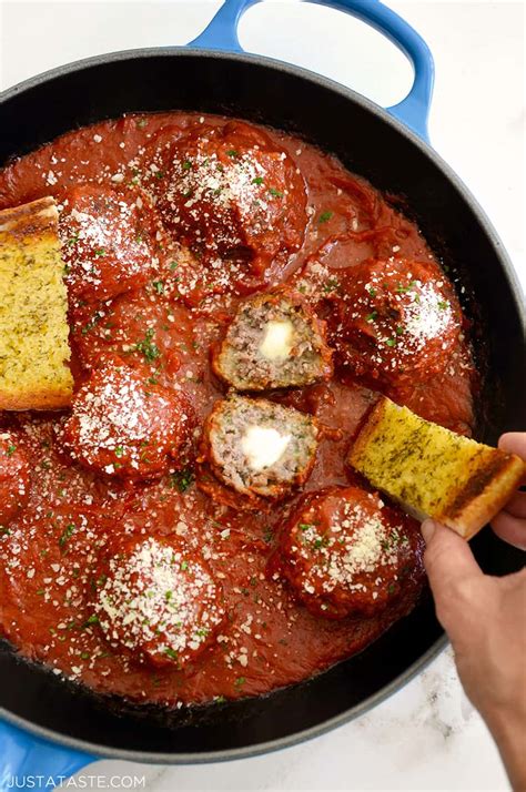 Cheese Stuffed Meatballs With Garlic Bread Dippers Just A Taste