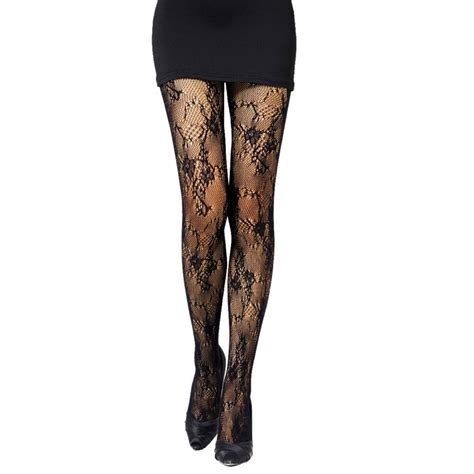 Collant R Sille Noir Sexy Floral Automne