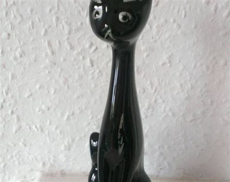 Kitsch Vintage Long Neck Black Cat Vase 1950s 1960s Retro Mid Etsy