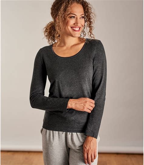 Charcoal Womens Long Sleeve Scoop Neck Top Woolovers Uk