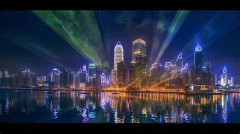 Premium AI Image Araful City Skyline With Lights Reflecting In The