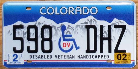 2002 Colorado Disabled Veteran Handicapped Exc Automobile License