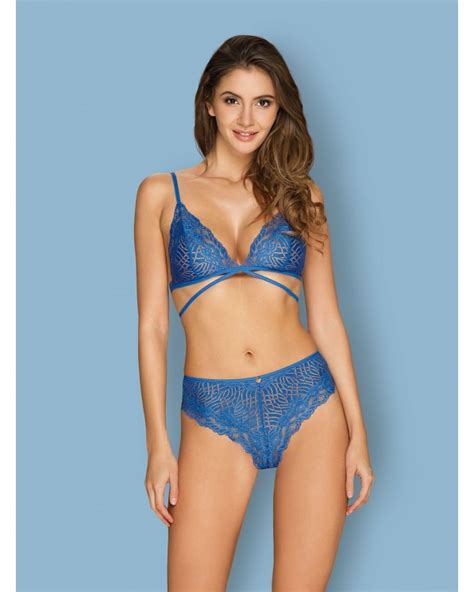 Obsessive Lingerie Set Intimo Reggiseno E Mutandine In Pizzo Blu Bluellia