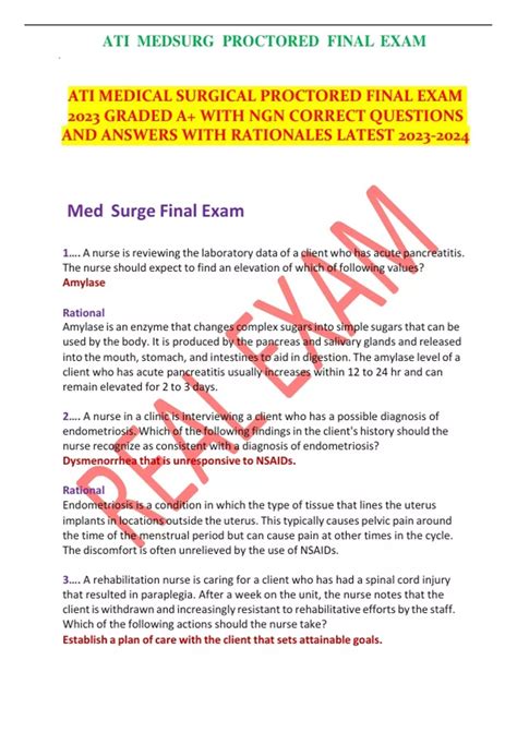 Ati Medical Surgical Proctored Final Exam Graded A With Ngn