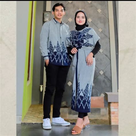 Jual Ready Stock Dress Clara Couple Tenun Kondangan Prewedding Abu