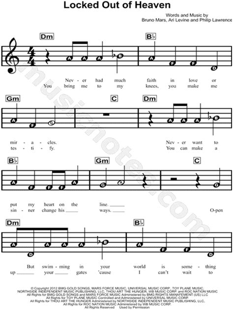 Bruno Mars Locked Out Of Heaven Sheet Music For Beginners In A Minor