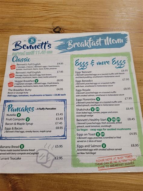 Menu At Bennetts Eggs And The Garden Coffee Lounge Restaurant Liversedge