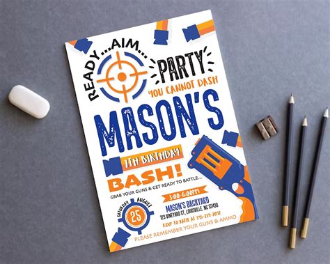 Aim Party Invite Nerf Invitation Birthday Invitation Birthday Invitation Digital Birthday