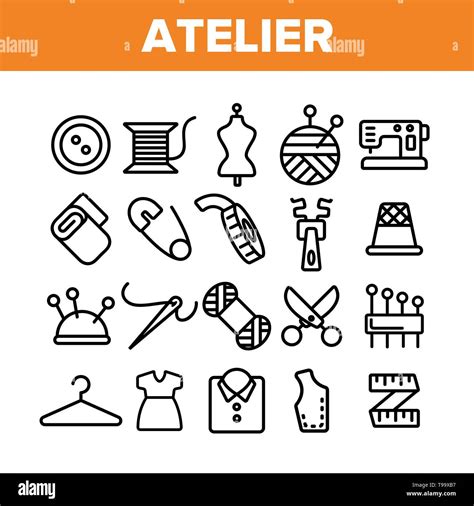 Mode Atelier und Nähen Linear Vector Icons einstellen Atelier Tailor