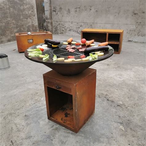 Cina Besar Portable Wood Corten Steel Metal Grill BBQ Produsen Pemasok