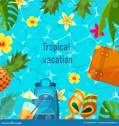 Planilla De Banner De Vacaciones De Verano Tropical Vectorial Plano