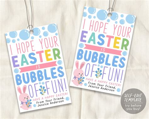 Easter Bubbles T Tag Editable Template I Hope Your Easter Is Bubbl