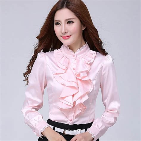 Classic Ruffled Lady White Chiffon Blouse Plus Size S 2xl Ol Style Formal Wear 2016 Women Career