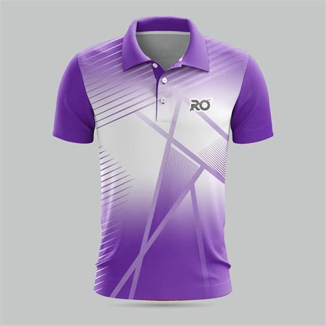 A Purple And White Polo Shirt With An Abstract Design On The Chest