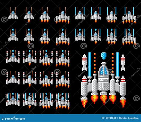 Pixel Art Video Arcade Game Cartoon Del Veh culo Espacial Ilustración