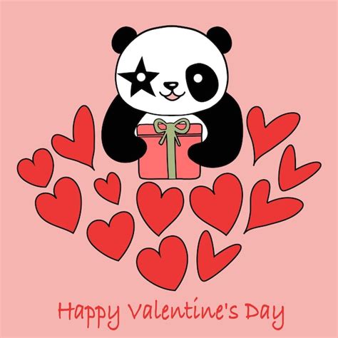 Premium Vector Valentine Card With Cute Panda And Hearts Love Concept