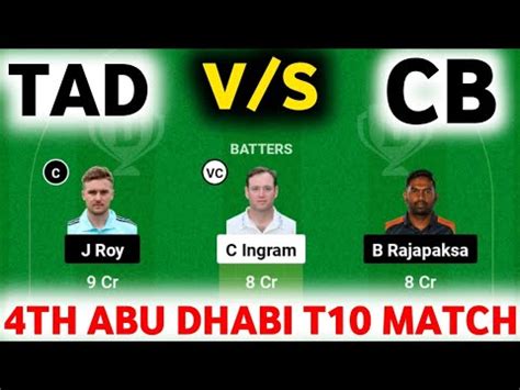 TAD VS CB DREAM11 PREDICTION TAD VS CB DREAM11 PREDICTION TODAY MATCH