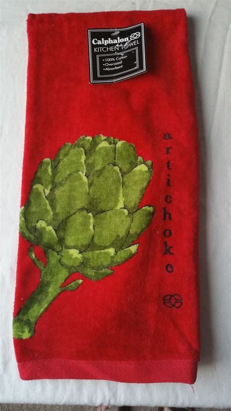 New Calphalon Kitchen Towel Artichoke On Red Cotton Oversized Thick